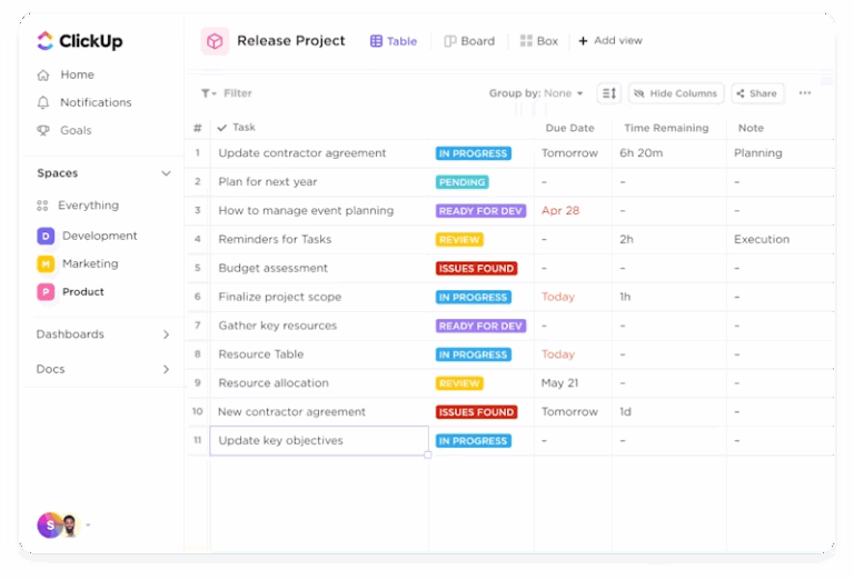 ClickUp Table View