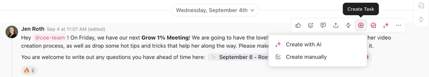AI in ClickUp Chat: Reduce human error with AI-powered task creation