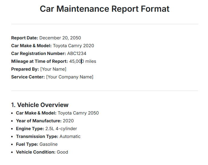 Car Maintenance Report Template by Template.net