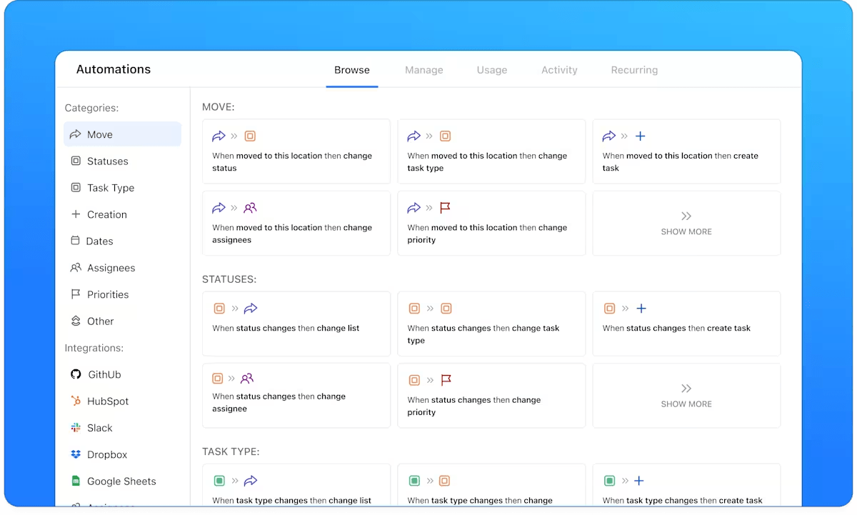 ClickUp Automations: resource management software