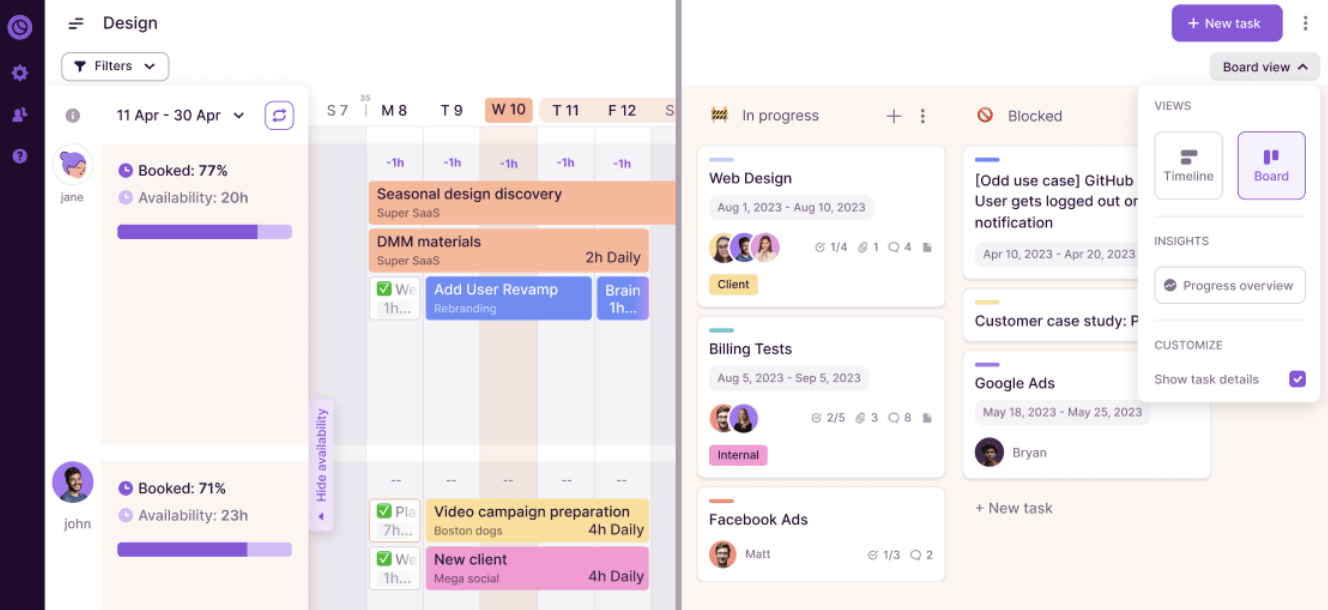 Toggl Plan: Switch between multiple project views to plan and visualize team workloads with clarity