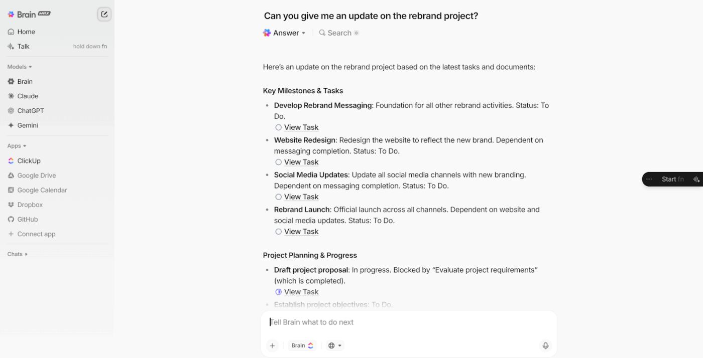 ClickUp Brain MAX: Access various tools and AI models in one place