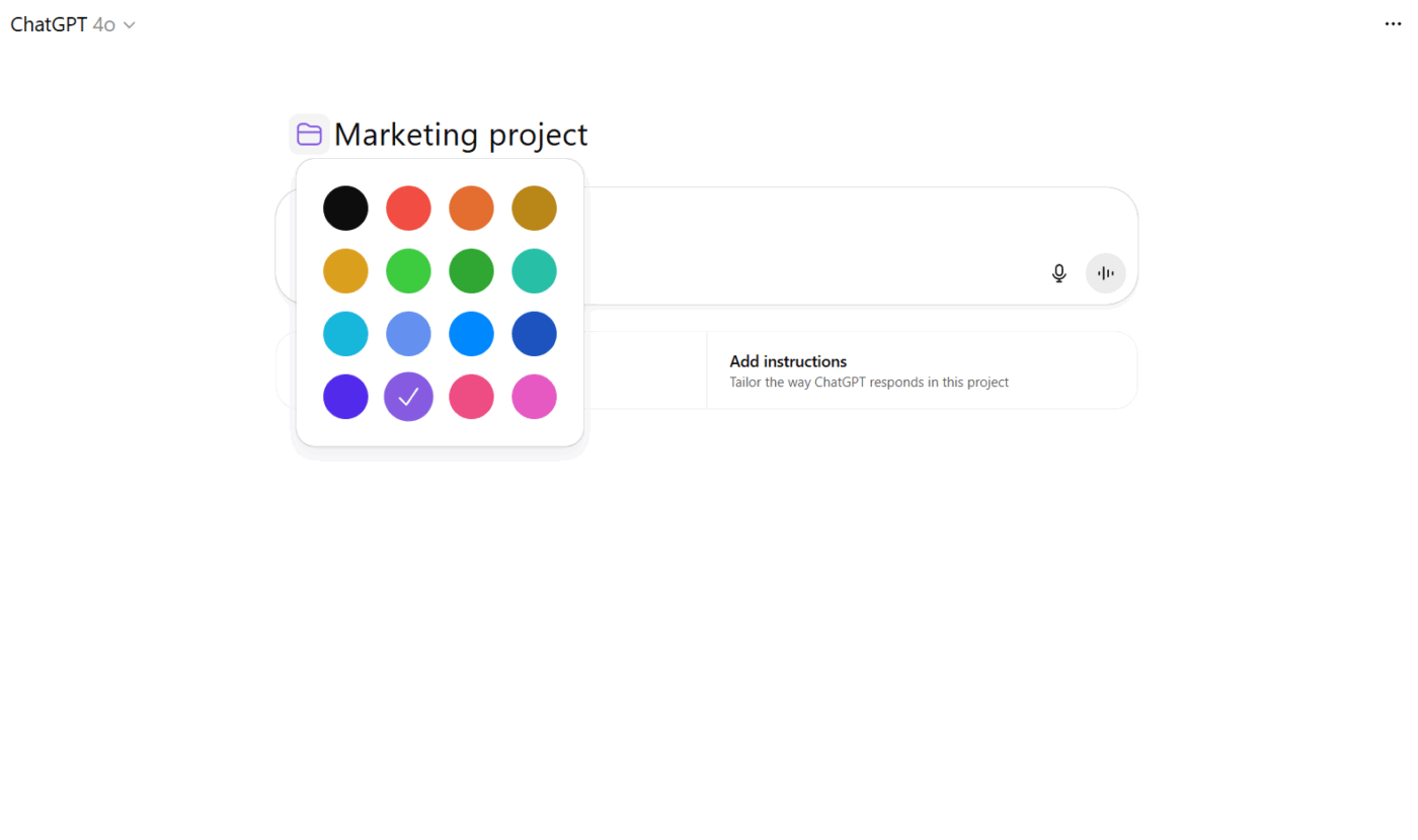 ChatGPT Project features: How to use: Color-code the same project