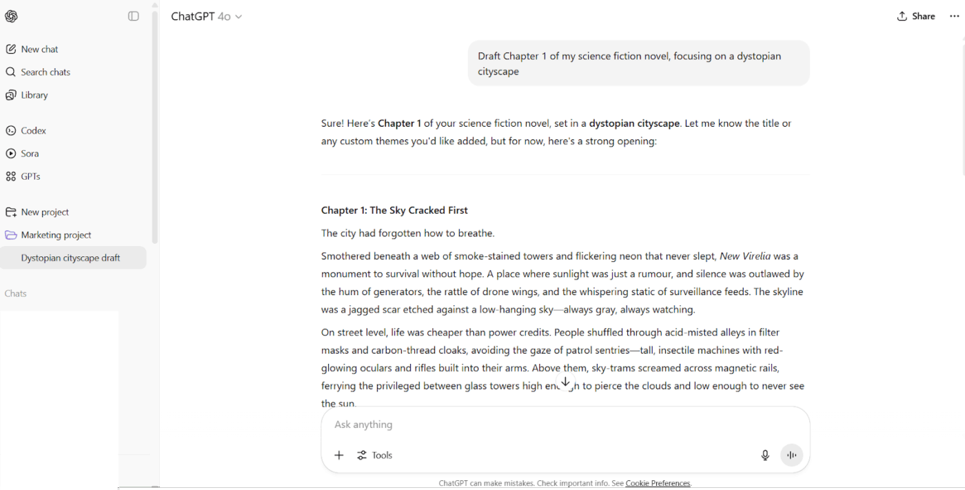 Reference past chats for improved writing: ChatGPT project features how to use