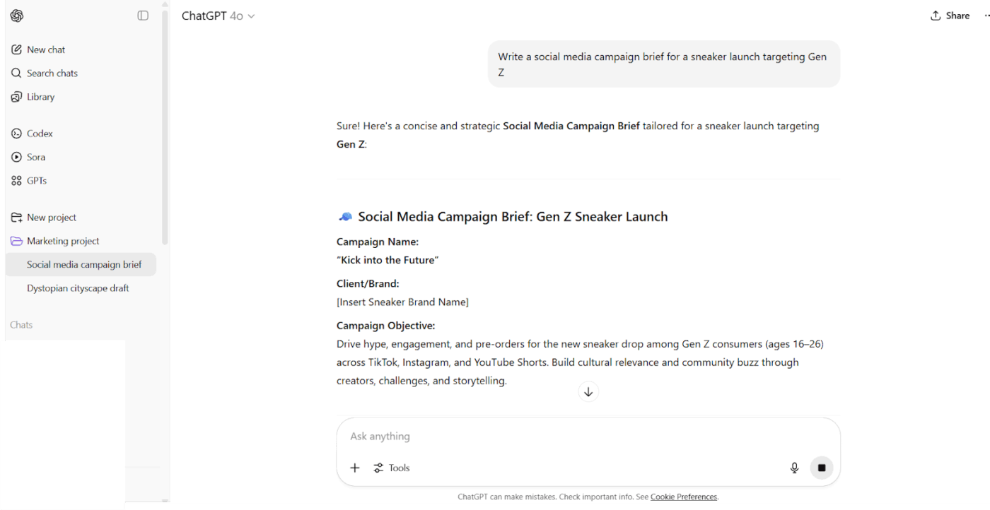 Add files to accomplish product and marketing campaign tasks: ChatGPT project features how to use