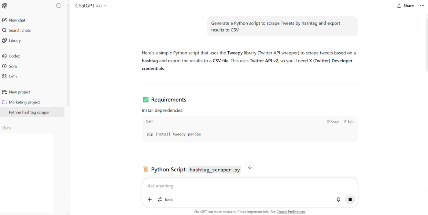Complete coding tasks in ChatGPT's free Windows desktop app: ChatGPT project features how to use