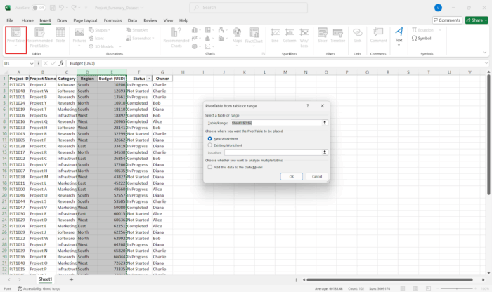 How to Create a Summary Report in Excel for Project Data