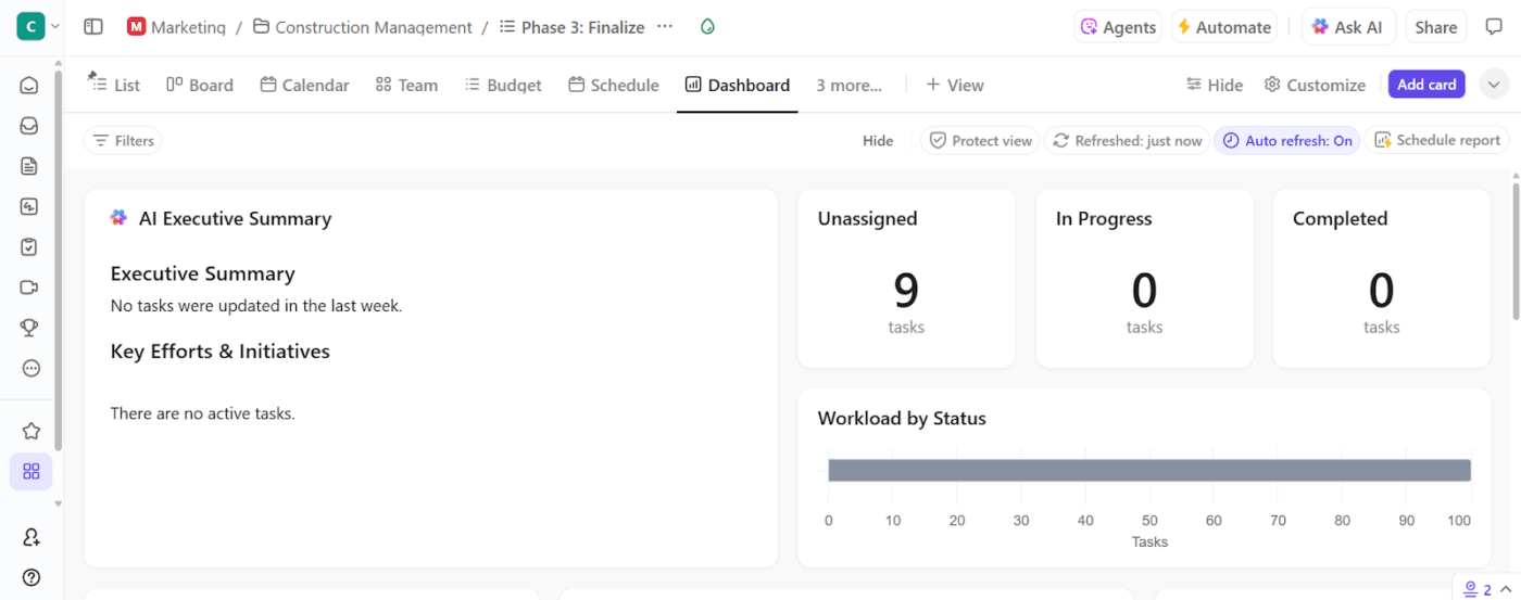 ClickUp Dashboards: Optionally, visualize your data metrics