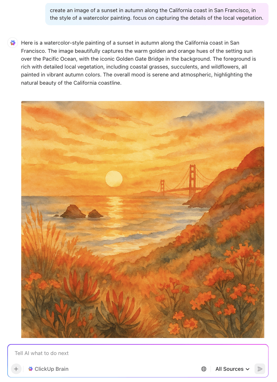 Create AI art within your workspace using ClickUp Brain