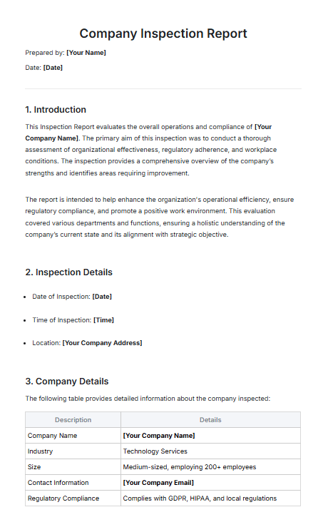 Company Inspection Report Template
