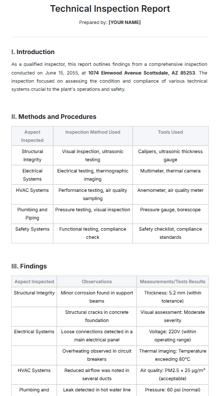 Technical Inspection Report Template