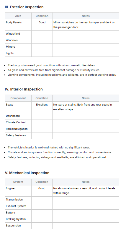 Automative Inspection Report Template