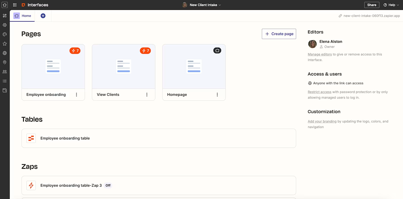 Built-in interfaces on Zapier
