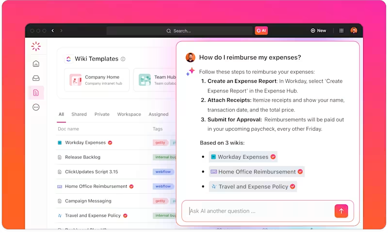 ClickUp Knowledge Management: erg software