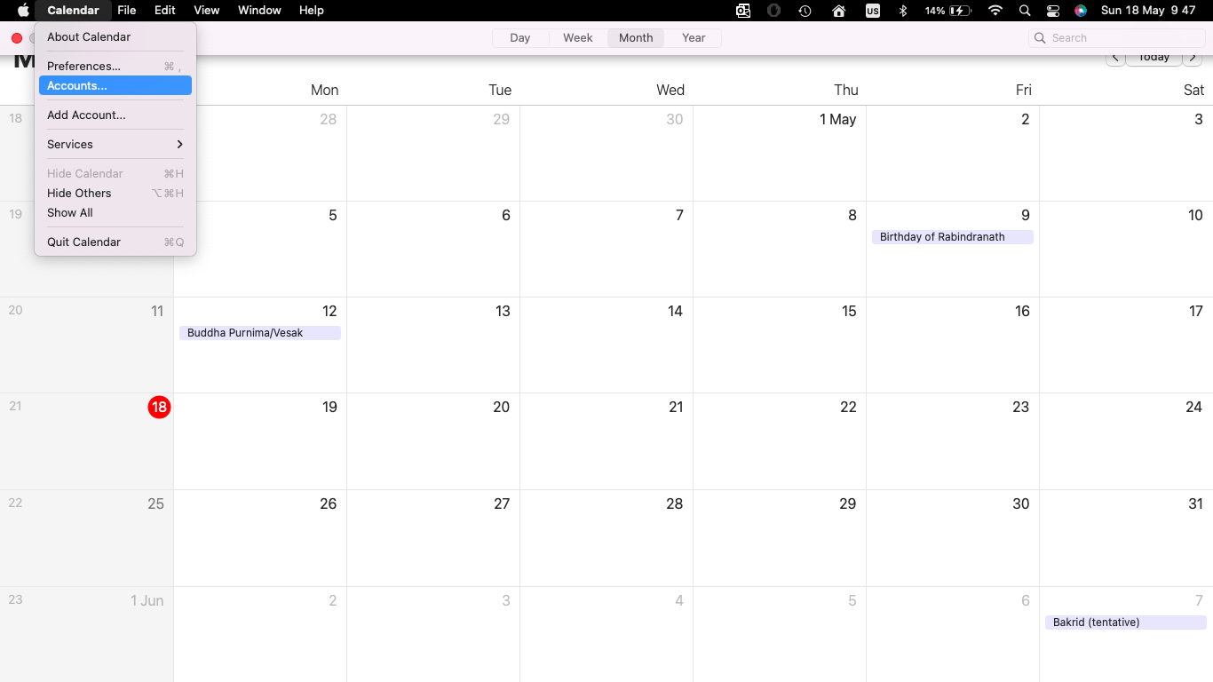 Go to Calendar > Accounts