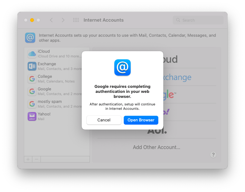 Click the ‘+’ button and choose Google