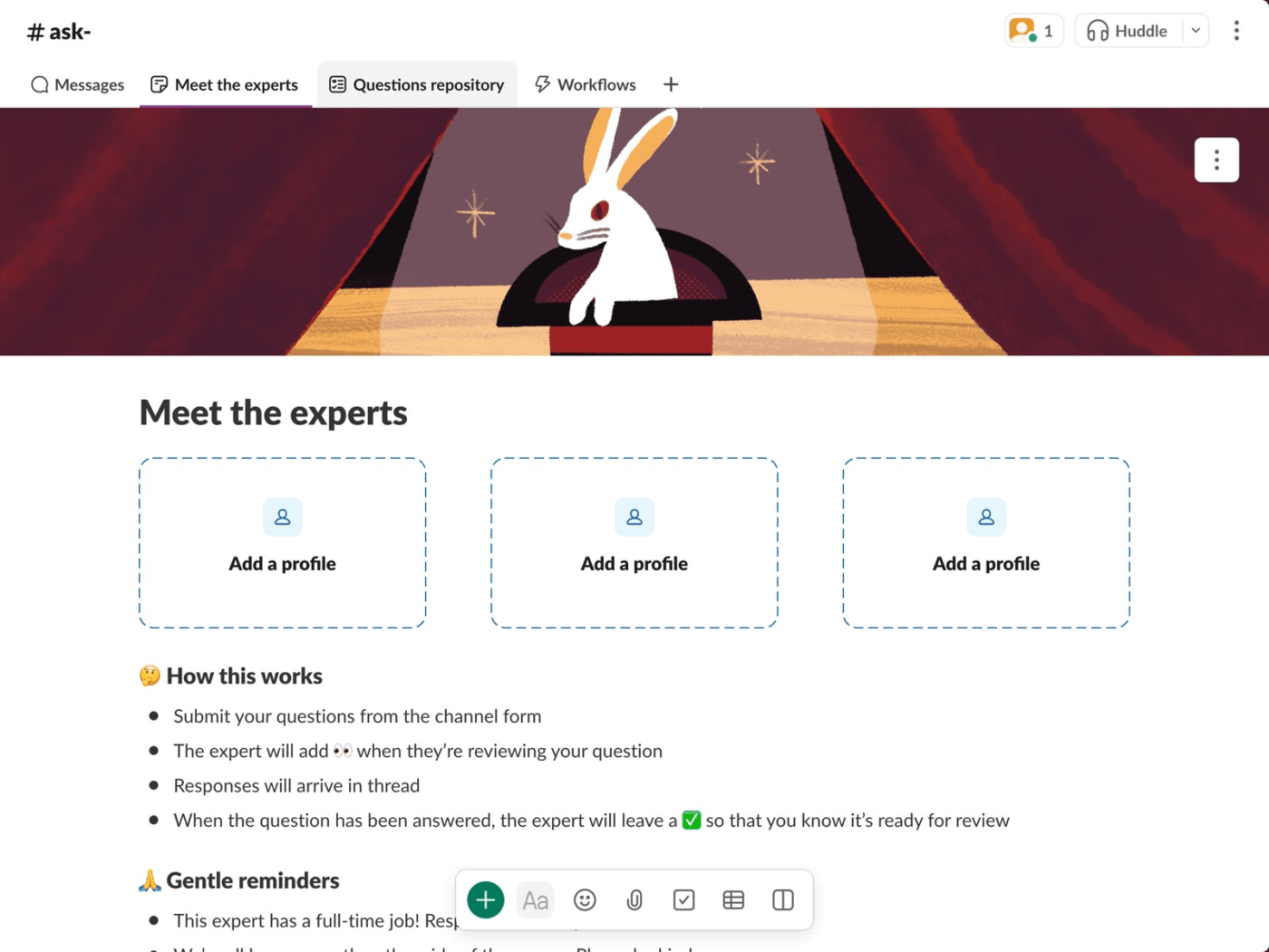 Ask an expert template: Slack Message Template