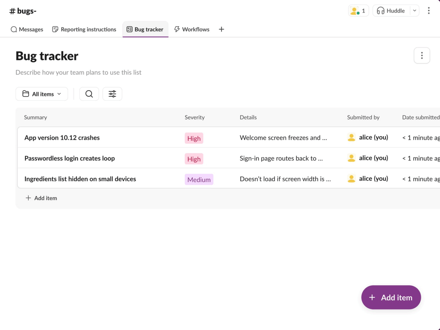 Project tracker template: Slack Message Template
