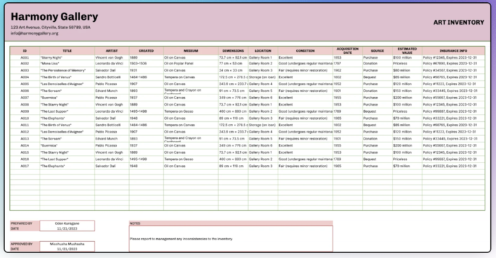 Free Art Inventory Templates to Catalog and Manage Your Catalog