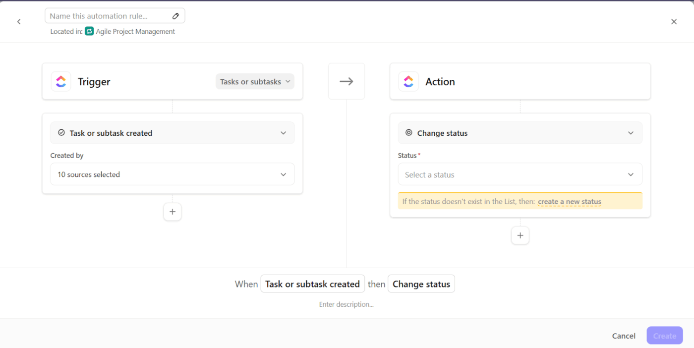 ClickUp Automations: Automate repetitive actions like task creation, status changes, and assignee updates 