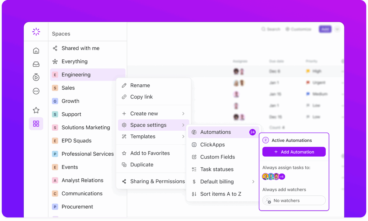 ClickUp Automations: Get rid of repetitive tasks: gantt chart ai