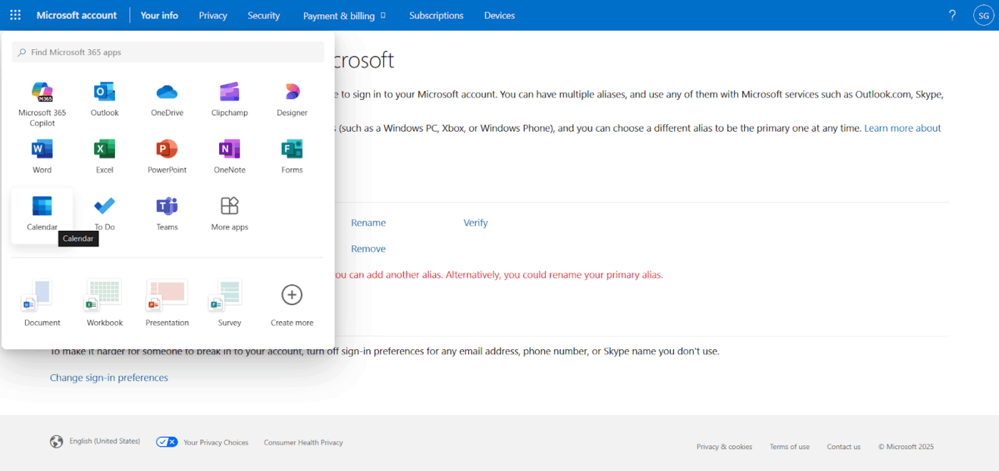 Outlook calendar 