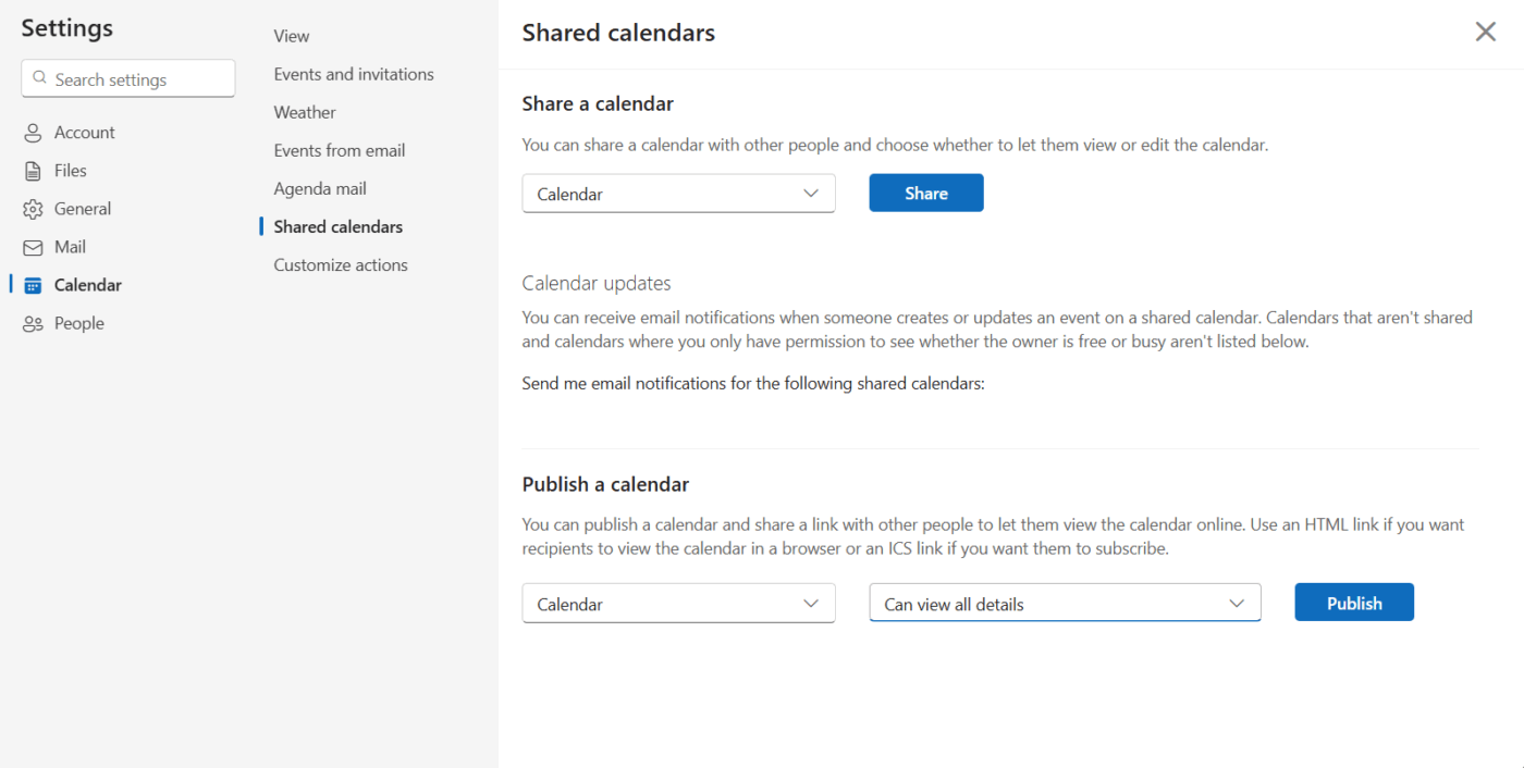 Calendar Settings
