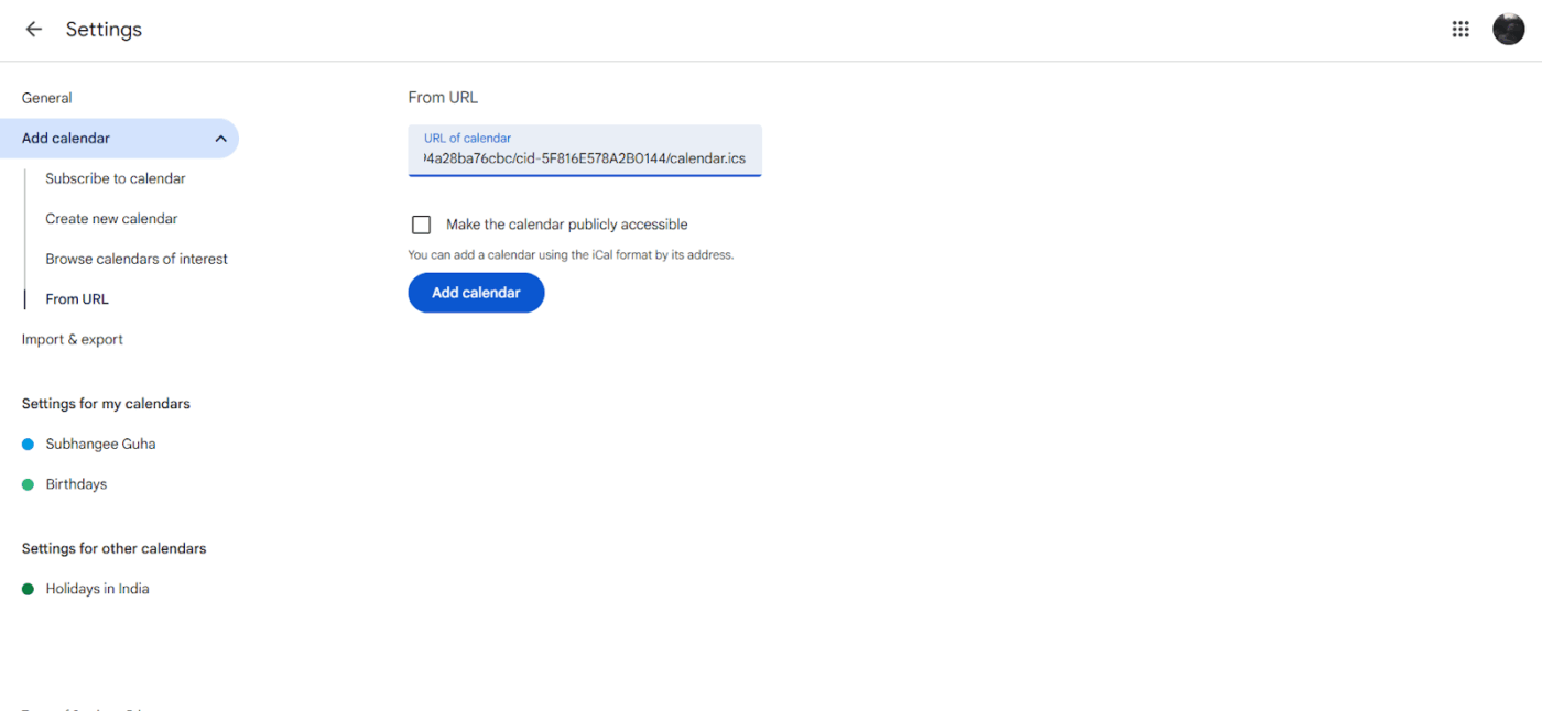 Google Calendar Settings