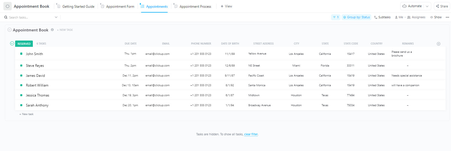 Set up an easy appointment booking system with the ClickUp Appointment Book Template