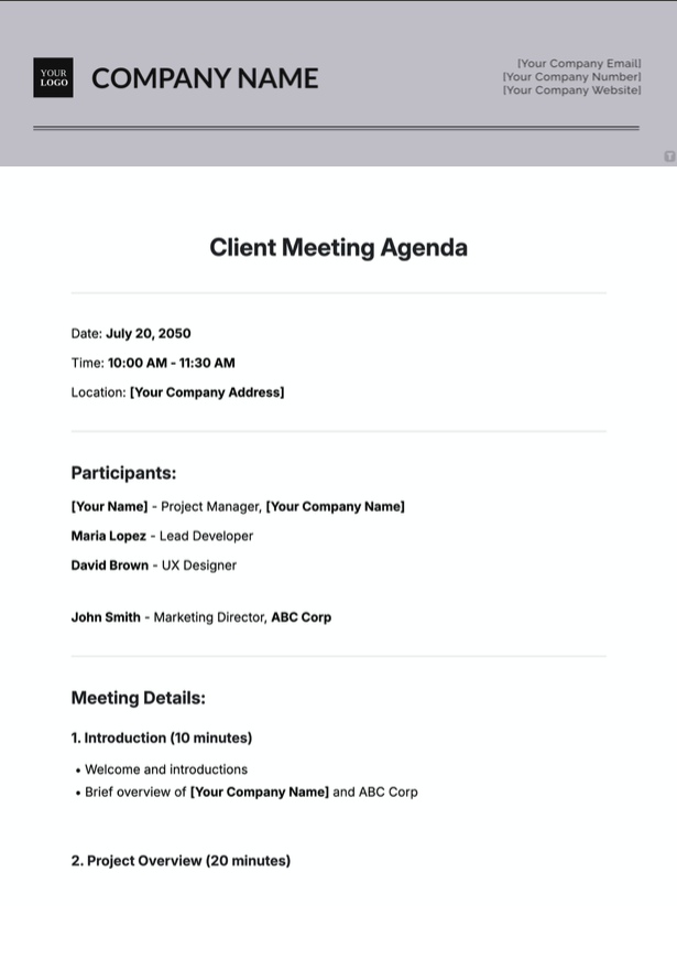 Client Meeting Agenda Template