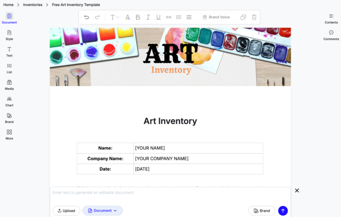 Paint Inventory.pdf Free Art Inventory Templates to Catalog and Manage Your Catalog