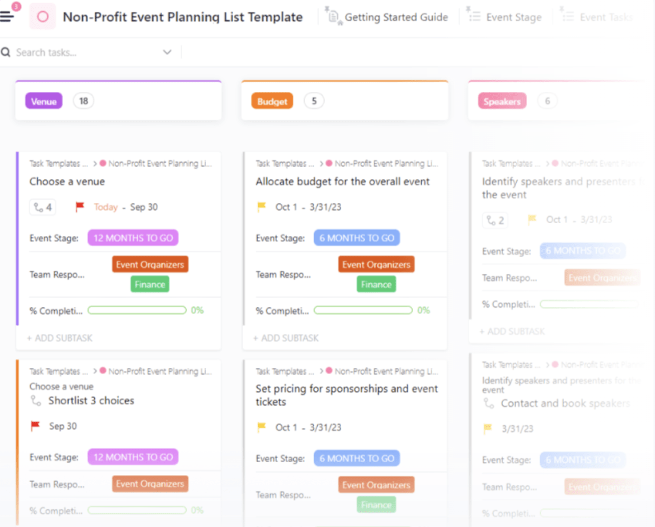 بسّط التنسيق باستخدام نموذج ClickUp لتخطيط الأحداث غير الربحية