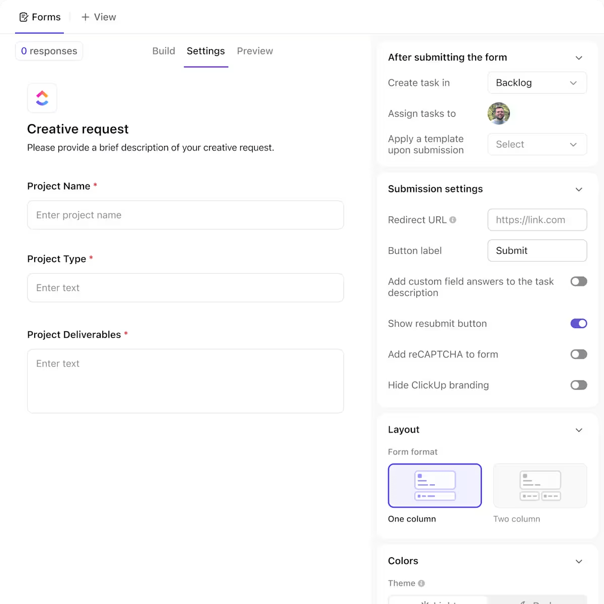 ClickUp Forms: formularios ilimitados para crear con control total.