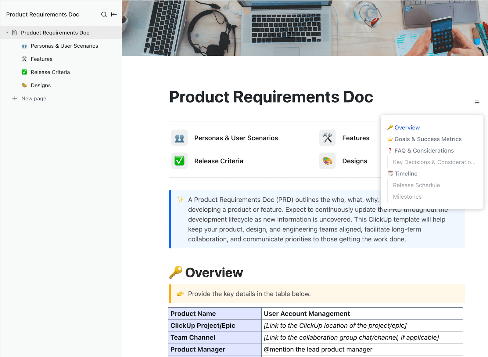 ClickUp PRD Template: Get a high-level overview of product roadmapping 
