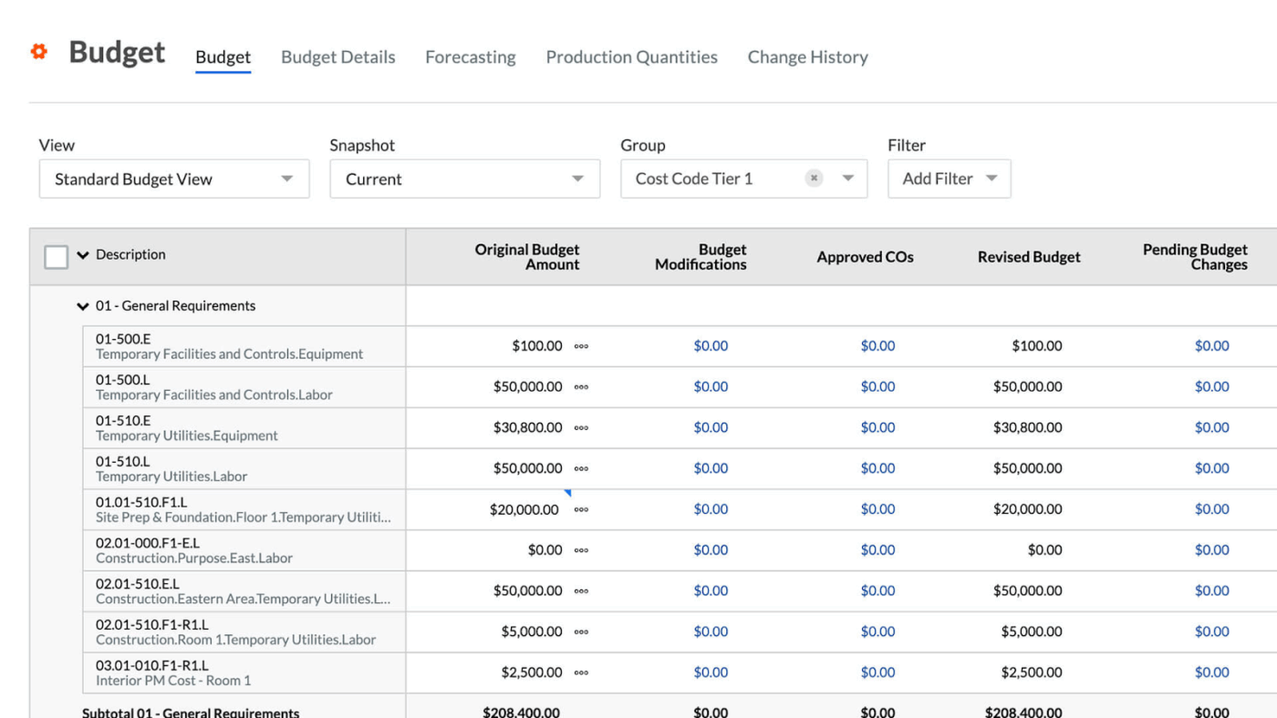 Procore: project cost management software
