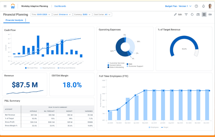 Workday Adaptive Planning: project cost management software