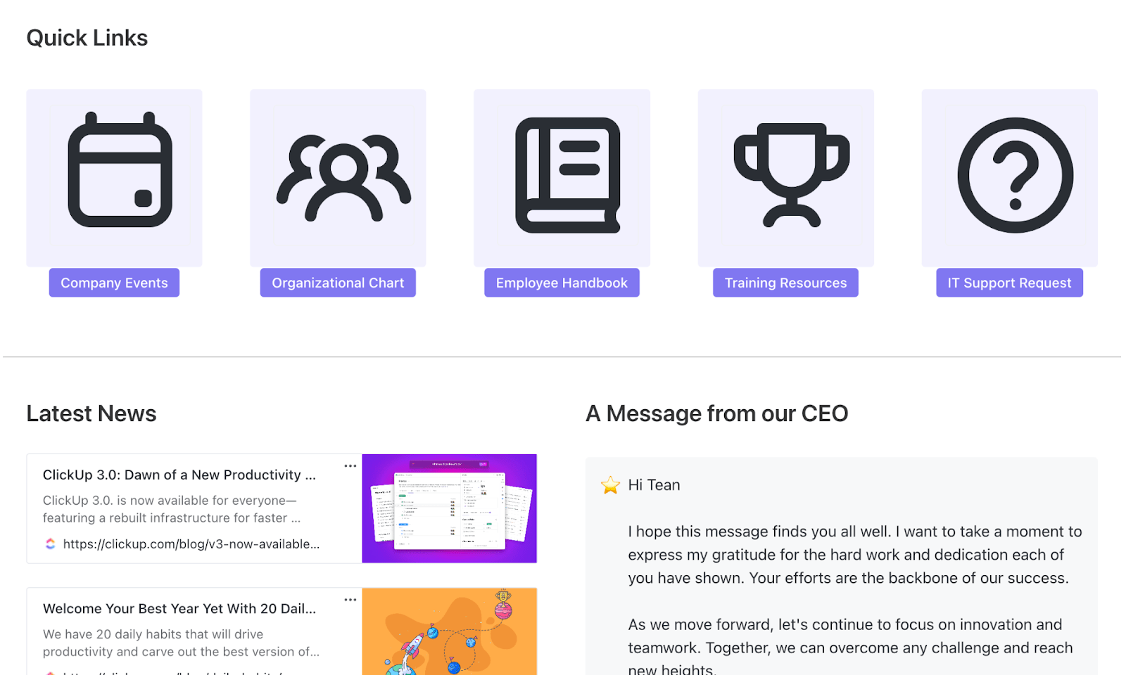 ClickUp Company Home Template