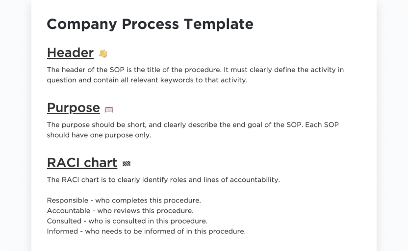 ClickUp Company Processes Document Template