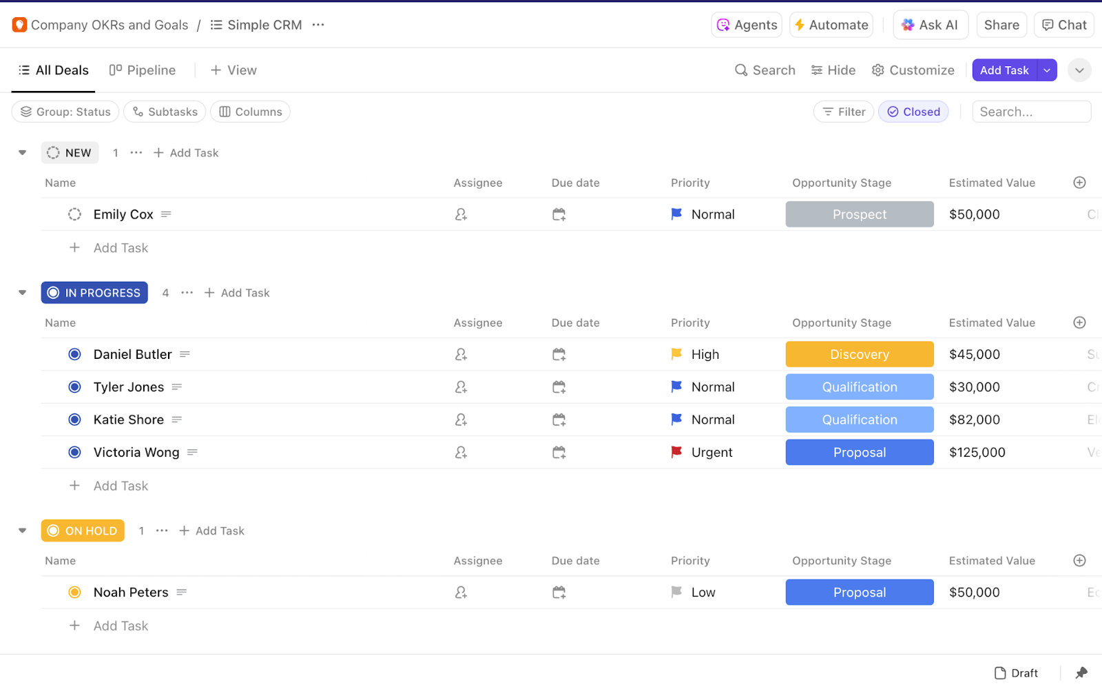 ClickUp Simple CRM Template