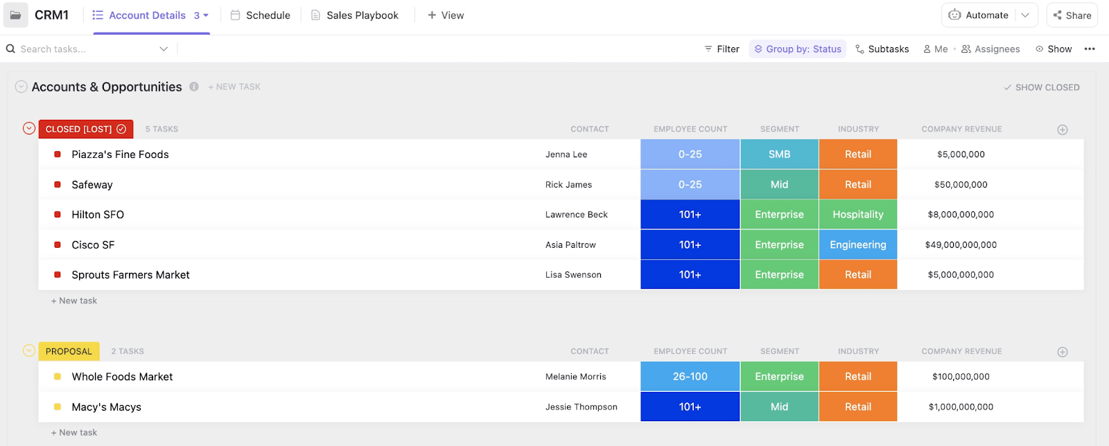 ClickUp CRM template