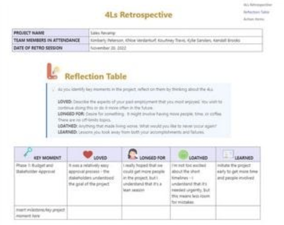 ClickUp 4Ls レトロスペクティブテンプレートで振り返り、学び、成長しましょう。
