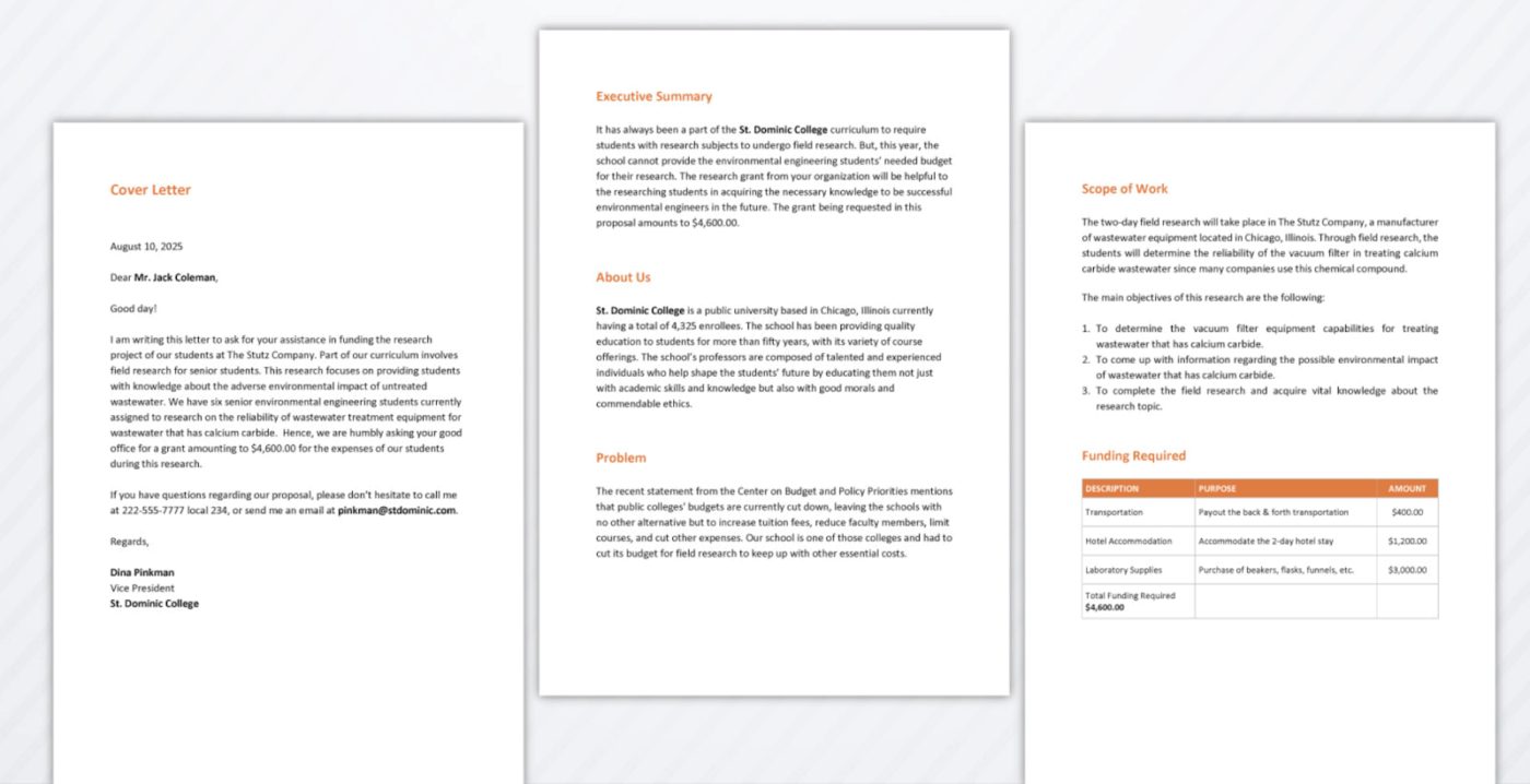 Word Sample Grant Proposal Template