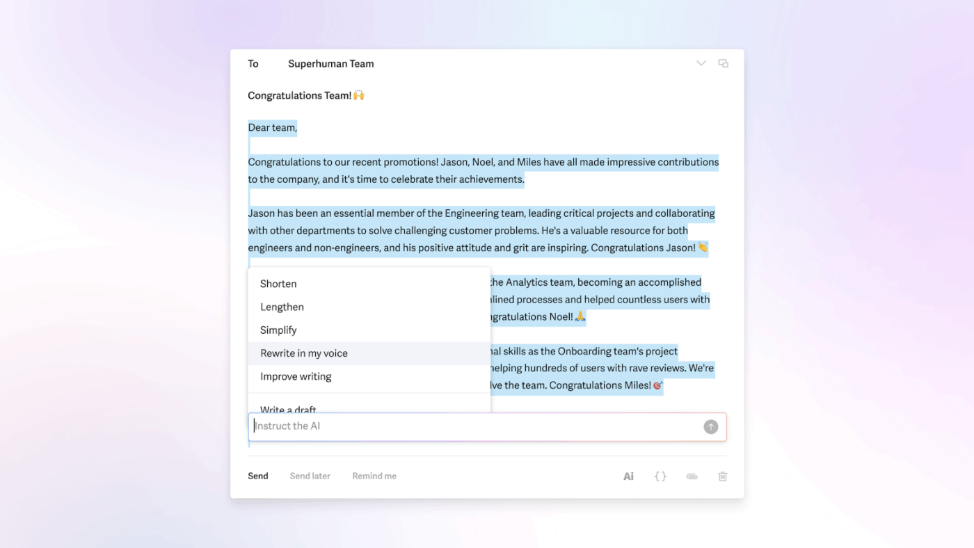 Write emails with Superhuman's AI