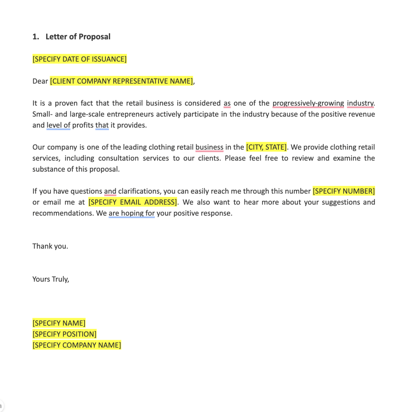 Word Retail Business Proposal Template
