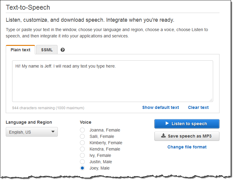 Amazon Polly: Allowing users to customize and download speech