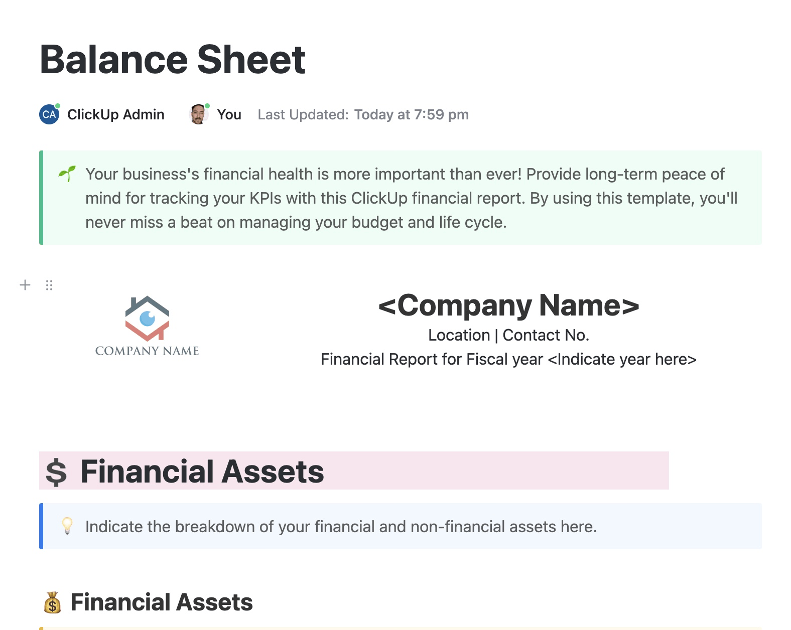 ClickUp Balance Sheet Sample Template