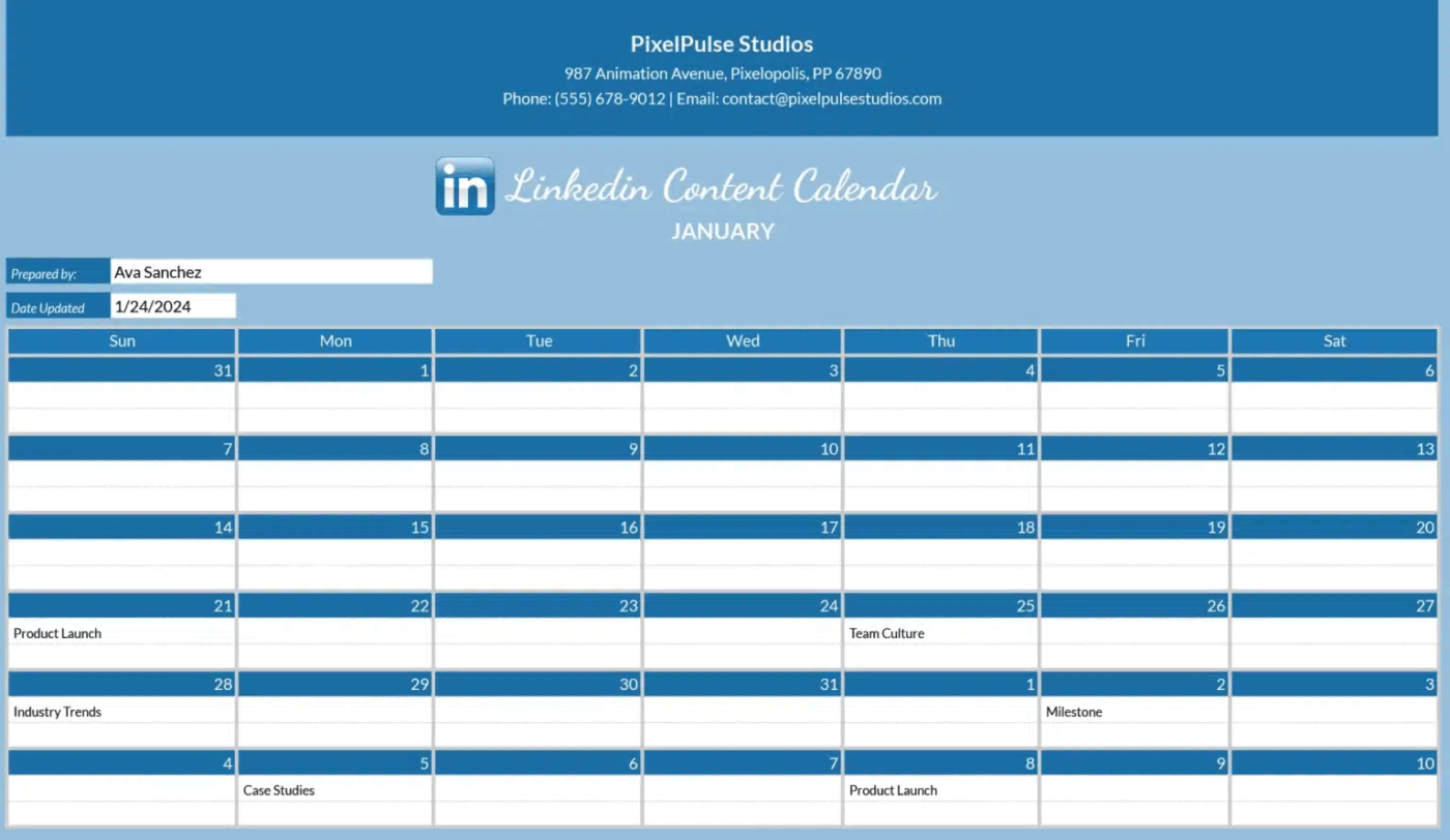 Excel/Google スプレッドシート LinkedIn カレンダーテンプレート by Coefficient