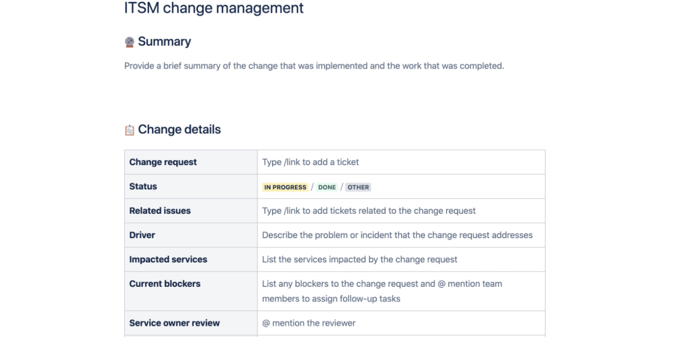 ITSM Change Management Template
