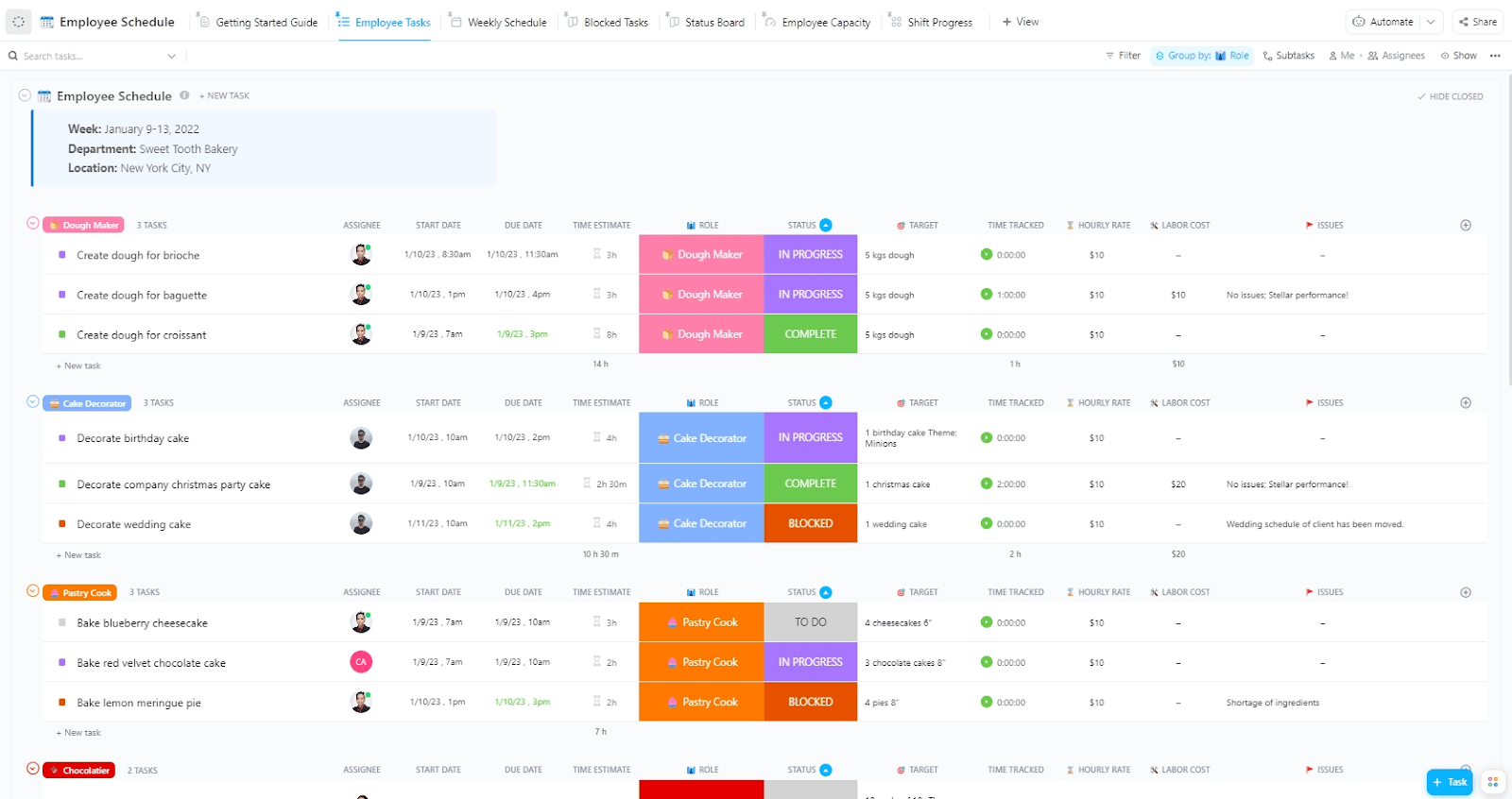 ClickUp Employee Work Schedule Template