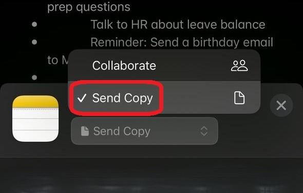 Choose Send Copy in the pop-up menu